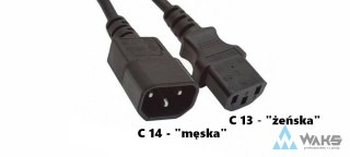 KU-PZ-C13-C14-3m-BL: Przewód zasialjacy z wtykami IEC C13 - IEC C14, czarny przewód trzyżyłowy długość 3m, obciążalno...