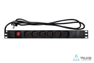 Listwa zasiająca rack19" 6 gniazd F z uziemieniem i włącznikiem, wtyk zasilająscy unischucko