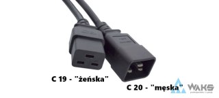 Przewód zasilajacy z wtykami IEC C19 - IEC C20, czarny przewód trzyżyłowy długość 1,8m, obciążal...