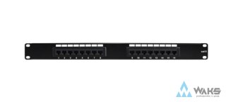 Rack19" patch panel 16porty czarny, z gniazdami cat 6