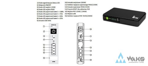 DC UPS moc 30W wyjścia 9V/2A lub 12V/2A oraz PoE 15V/1A lub 24V/2A 8800mAh DC UPS moc 30W wyjścia 9V/2A lub 12V/2A oraz PoE 15V/1A lub 24V/2A 8800mAh