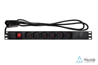 Listwa zasilająca rack 19", 6 gniazd F z uziemieniem i włącznikiem, wtyk zasilający IEC C14